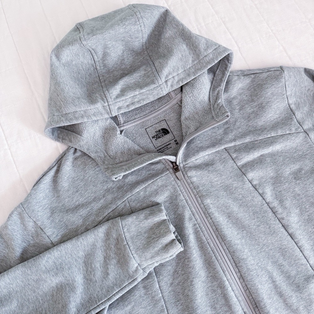 The North Face Fleece Hoodie Full Zip Jacket Womens MEDIUM Gray Thumb Holes